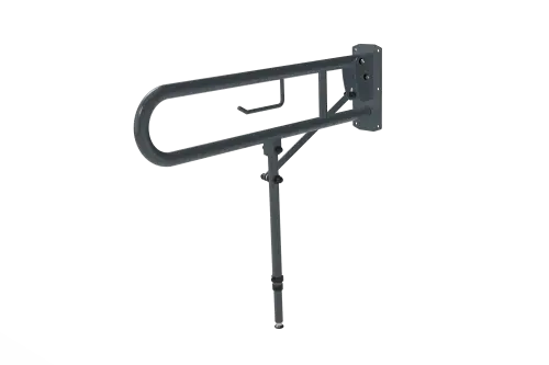 Click Here To Enlarge This Photo Of 211580&sol;DG Fitzroy of London 800mm Lift and Lock Hinged Support Rail &lpar;Stainless Steel&rpar; with Exposed Fixings&comma; Support Legs & Integral Toilet Roll Holder - Dark Grey &lpar;RAL 7016&rpar;