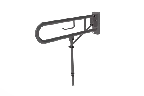 Click Here To Enlarge This Photo Of 211580&sol;GY Fitzroy of London 800mm Lift and Lock Hinged Support Rail &lpar;Stainless Steel&rpar; with Exposed Fixings&comma; Support Legs & Integral Toilet Roll Holder - Grey &lpar;RAL 7005&rpar;