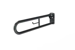 DDGR-B&sol;DG Fitzroy of London 800mm Trombone Lift and Lock Hinged Support Rail &lpar;Mild Steel&rpar; with Toilet Roll Holder Dark Grey &lpar;RAL 7016&rpar;