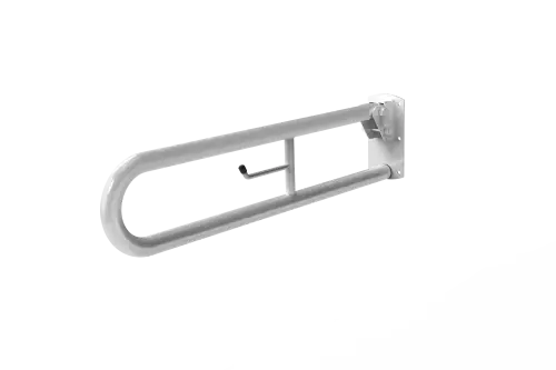 Click Here To Enlarge This Photo Of DDGR-B&sol;WH Fitzroy of London 800mm Trombone Lift and Lock Hinged Support Rail &lpar;Mild Steel&rpar; with Toilet Roll Holder White &lpar;RAL 9016&rpar;