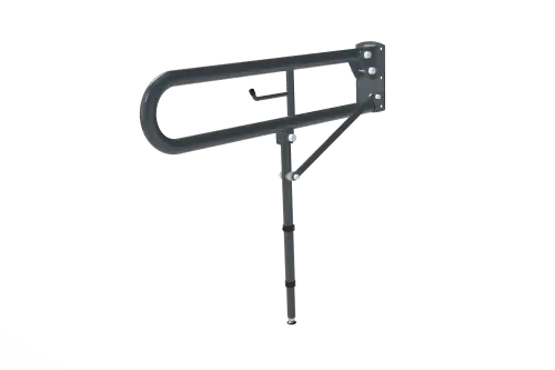 Click Here To Enlarge This Photo Of DDGR-BP&sol;DG Fitzroy of London 800mm Trombone Lift and Lock Hinged Support Rail &lpar;Mild Steel&rpar; with Toilet Roll Holder & Support Legs Dark Grey &lpar;RAL 7016&rpar;