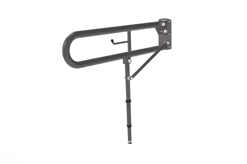 Click Here To Enlarge This Photo Of DDGR-BP&sol;GY Fitzroy of London 800mm Trombone Lift and Lock Hinged Support Rail &lpar;Mild Steel&rpar; with Toilet Roll Holder & Support Legs Grey &lpar;RAL 7005&rpar;