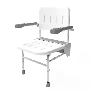 SB-071&sol;WH Fitzroy of London Premium Wall Mounted Shower Seat with Support Legs&comma; Back & Arm Rests - White &lpar;No Pads&rpar;