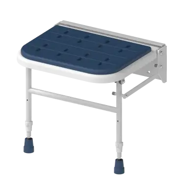 Click Here To Enlarge This Photo Of SB-080&sol;DB Fitzroy of London Premium Wall Mounted Shower Seat with Support Legs - White &lpar;Dark Blue Pads&rpar;