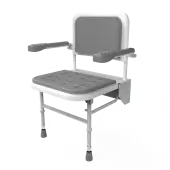 SB-081&sol;GY Fitzroy of London Premium Wall Mounted Shower Seat with Support Legs&comma; Back & Arm Rests - White &lpar;Grey Pads&rpar;