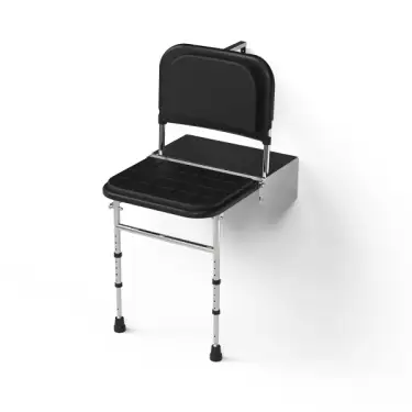 Click Here To Enlarge This Photo Of SB-085&sol;BL Fitzroy of London Doc M Wall Mounted Shower Seat &lpar;650mm Projection&rpar; - Polished Frame with Black Pads
