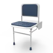 SB-085&sol;DB Fitzroy of London Doc M Wall Mounted Shower Seat &lpar;650mm Projection&rpar; - White Frame with Dark Blue Pads
