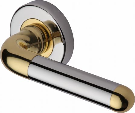Click Here To Enlarge This Photo Of VIE1920-CB Heritage Brass Door Handle Lever Latch on Round Rose Vienna Design Chrome & Brass Finish