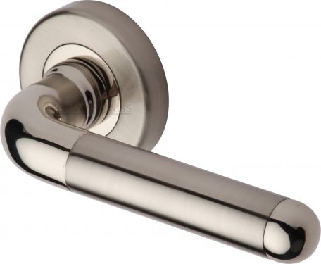 Click Here To Enlarge This Photo Of VIE1920-MC Heritage Brass Door Handle Lever Latch on Round Rose Vienna Design Mercury Finish