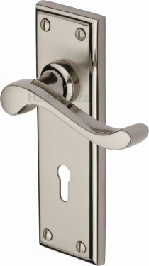 Click Here To Enlarge This Photo Of W3200-MC Heritage Brass Door Handle Lever Lock Edwardian Design Mercury Finish