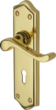 Click Here To Enlarge This Photo Of W4200-PB Heritage Brass Door Handle Lever Lock Buckingham Design Polished Brass Finish