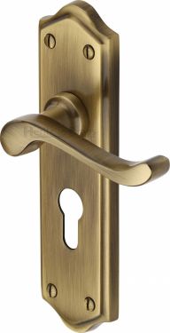 Click Here To Enlarge This Photo Of W4248-AT Heritage Brass Door Handle For Euro Profile Plate Buckingham Design Antique Brass Finish