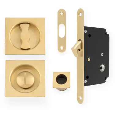 Click Here To Enlarge This Photo Of AW111RSBPVD - Alexander & Wilks Radius Sliding Door Lock Set &lpar;Square Roses&rpar;  - Satin Brass PVD
