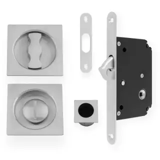 AW111RSC - Alexander & Wilks Radius Sliding Door Lock Set &lpar;Square Roses&rpar;  - Satin Chrome