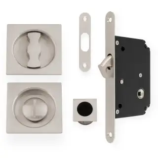 AW111RSN - Alexander & Wilks Radius Sliding Door Lock Set &lpar;Square Roses&rpar;  - Satin Nickel