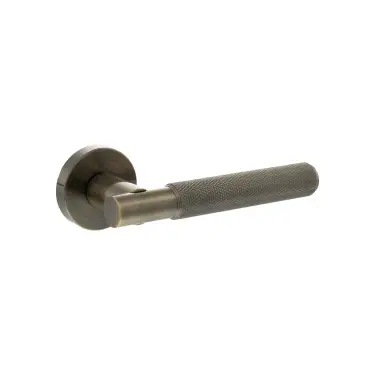 Click Here To Enlarge This Photo Of Atlantic - SPR170AB Senza Pari 'Rosarno' Knurled Lever Door Handle on Minimal Round Rose - Antique Brass