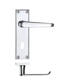PR041CP - Zoo Hardware Project Victorian Flat Lever on Lock Backplate &lpar;150mm x 40mm&rpar; Polished Chrome