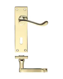 PR021EB - Zoo Hardware Project Victorian Scroll Lever on Lock Backplate &lpar;150mm x 40mm&rpar; Electro Brass