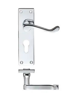 PR021EPCP - Zoo Hardware Project Victorian Scroll Lever on Europrofile Lock Backplate &lpar;150mm x 40mm&rpar; Polished Chrome