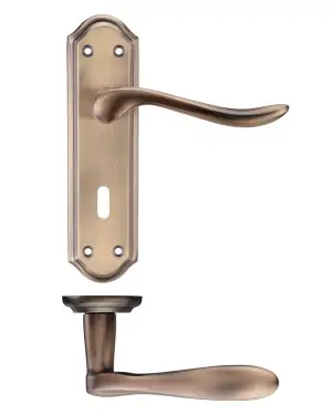 Click Here To Enlarge This Photo Of PR071FB - Zoo Hardware Project Lincoln Lever on Lock Backplate &lpar;180mm x 48mm&rpar; Florentine Bronze