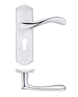 PR061EPSCCP - Zoo Hardware Project Asti Lever on Europrofile Lock Backplate &lpar;180mm x 50mm&rpar; Satin&sol;Polished Chrome