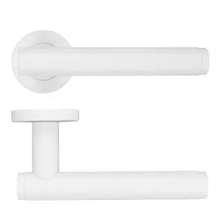 RM170PCW - Zoo Hardware Rosso Maniglie 'Favo' Lever on Round Rose Powder Coated White Finish