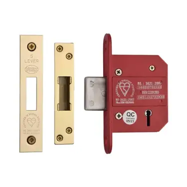 Click Here To Enlarge This Photo Of YKDLBS52N-PB - M&period;Marcus York British Standard 5 Lever Deadlock 64mm &lpar;45mm backset&rpar;  - Polished Brass Finish