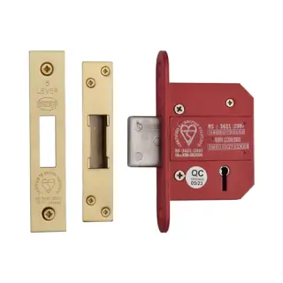 YKDLBS52N-SB - M&period;Marcus York British Standard 5 Lever Deadlock 64mm &lpar;45mm backset&rpar;  - Satin Brass Finish