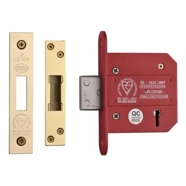 Click Here To Enlarge This Photo Of YKDLBS53N-PB - M&period;Marcus York British Standard 5 Lever Deadlock 76mm &lpar;57mm backset&rpar;  - Polished Brass Finish
