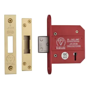 Click Here To Enlarge This Photo Of YKDLBS53N-SB - M&period;Marcus York British Standard 5 Lever Deadlock 76mm &lpar;57mm backset&rpar;  - Satin Brass Finish