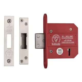 YKDLBS53N-SN&SC - M&period;Marcus York British Standard 5 Lever Deadlock 76mm &lpar;57mm backset&rpar; - Satin Chrome Finish