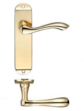 Click Here To Enlarge This Photo Of FB022 - Zoo Hardware Fulton & Bray 'Arundel' Lever Latch Handles on Short Backplate &lpar;175 x 42mm&rpar; Polished Brass