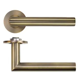 RT010-SLIM-AB - Zoo Hardware Rosso Tecnica 'Lugano' Lever on 4mm Round Slim Rose &lpar;Sprung&rpar; - Antique Brass
