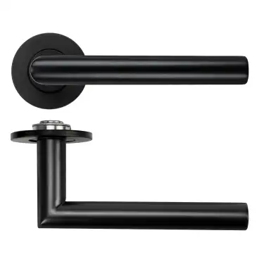 Click Here To Enlarge This Photo Of RT010-SLIM-PVDBLK - Zoo Hardware Rosso Tecnica 'Lugano' Lever on 4mm Round Slim Rose &lpar;Sprung&rpar; - PVD Black