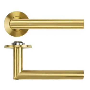 Click Here To Enlarge This Photo Of RT010-SLIM-PVDSB - Zoo Hardware Rosso Tecnica 'Lugano' Lever on 4mm Round Slim Rose &lpar;Sprung&rpar; - PVD Satin Brass
