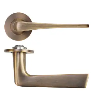 RT020-SLIM-AB - Zoo Hardware Rosso Tecnica 'Como' Lever on 4mm Round Slim Rose &lpar;Sprung&rpar; - Antique Brass