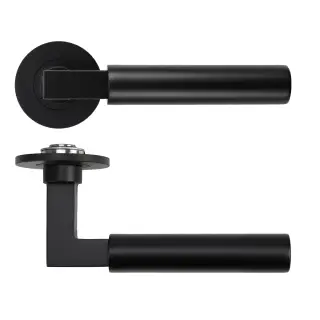 RT050-SLIM-PVDBLK - Zoo Hardware Rosso Tecnica 'Garda' Lever on 4mm Round Slim Rose &lpar;Sprung&rpar; - PVD Black