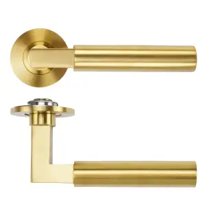 RT050-SLIM-PVDSB - Zoo Hardware Rosso Tecnica 'Garda' Lever on 4mm Round Slim Rose &lpar;Sprung&rpar; - PVD Satin Brass
