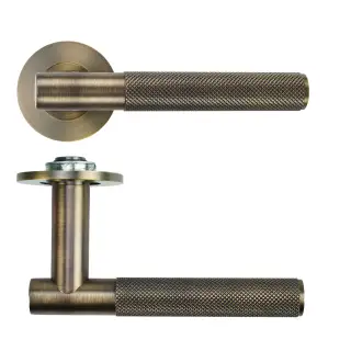RT060-SLIM-AB - Zoo Hardware Rosso Tecnica 'Orta' Lever on 4mm Round Slim Rose &lpar;Sprung&rpar; - Antique Brass