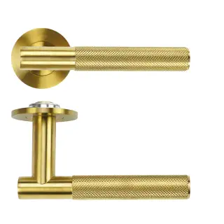 RT060-SLIM-PVDSB - Zoo Hardware Rosso Tecnica 'Orta' Lever on 4mm Round Slim Rose &lpar;Sprung&rpar; - PVD Satin Brass