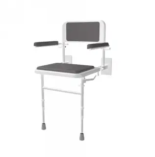 130205&sol;GY Fitzroy of London Wall Mounted Padded Shower Seat with Support Legs&comma; Back & Arm Rests - Grey &lpar;RAL 7005&rpar;