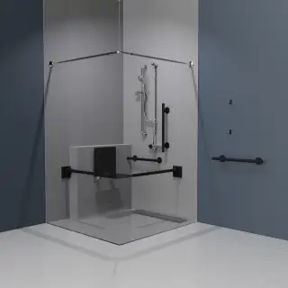 321105&sol;MB Fitzroy of London Luxury Exposed Valve Doc M Shower Pack &lpar;Stainless Steel&rpar; with Concealed Fixings & Slimline Shower Seat -  Matt Black &lpar;RAL 9005&rpar;