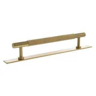 MHCKB17160SB - Millhouse Brass Eiffel Knurled T-Bar Cabinet Pull Handle on Backplate 160mm - Satin Brass
