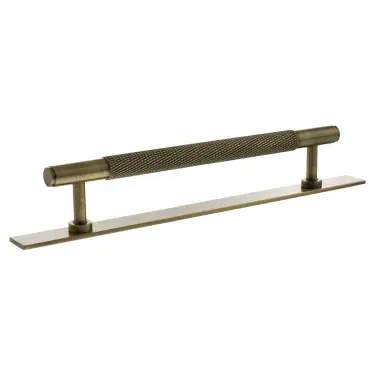 Click Here To Enlarge This Photo Of MHCKB17160AB - Millhouse Brass Eiffel Knurled T-Bar Cabinet Pull Handle on Backplate 160mm - Antique Brass