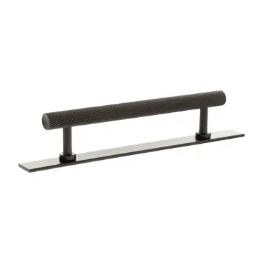 Click Here To Enlarge This Photo Of MHCKB17128UDB - Millhouse Brass Eiffel Knurled T-Bar Cabinet Pull Handle on Backplate 128mm - Urban Dark Bronze