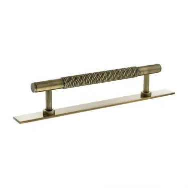 Click Here To Enlarge This Photo Of MHCKB17128AB - Millhouse Brass Eiffel Knurled T-Bar Cabinet Pull Handle on Backplate 128mm - Antique Brass