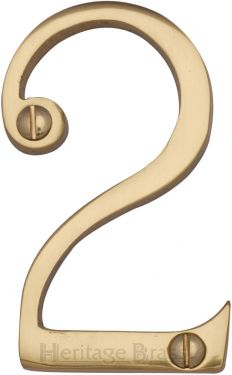Click Here To Enlarge This Photo Of C1560 2-PB Heritage Brass Numeral 2 Face Fix 76mm &lpar;3"&rpar; Polished Brass Finish