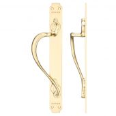 FB114L - Zoo Hardware Fulton & Bray Cast Brass Pull Handle with Art Nouveau Backplate &lpar;Left Handed&rpar; 377 x 42mm Polished Brass