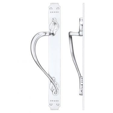 Click Here To Enlarge This Photo Of FB114LCP - Zoo Hardware Fulton & Bray Cast Brass Pull Handle with Art Nouveau Backplate &lpar;Left Handed&rpar; 377 x 42mm Polished Chrome