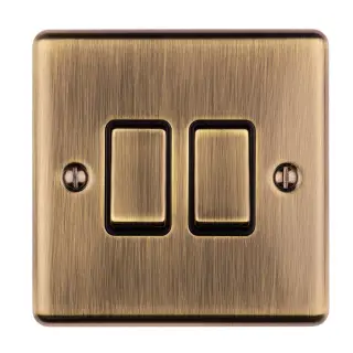 EN2SWABB - Eurolite 2 Gang 10Amp 2Way Switch Antique Brass with Black Trim &lpar;Enhance Range&rpar;